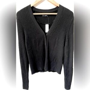 NWT GAP Rib Knit Cotton Modal Black Cardigan